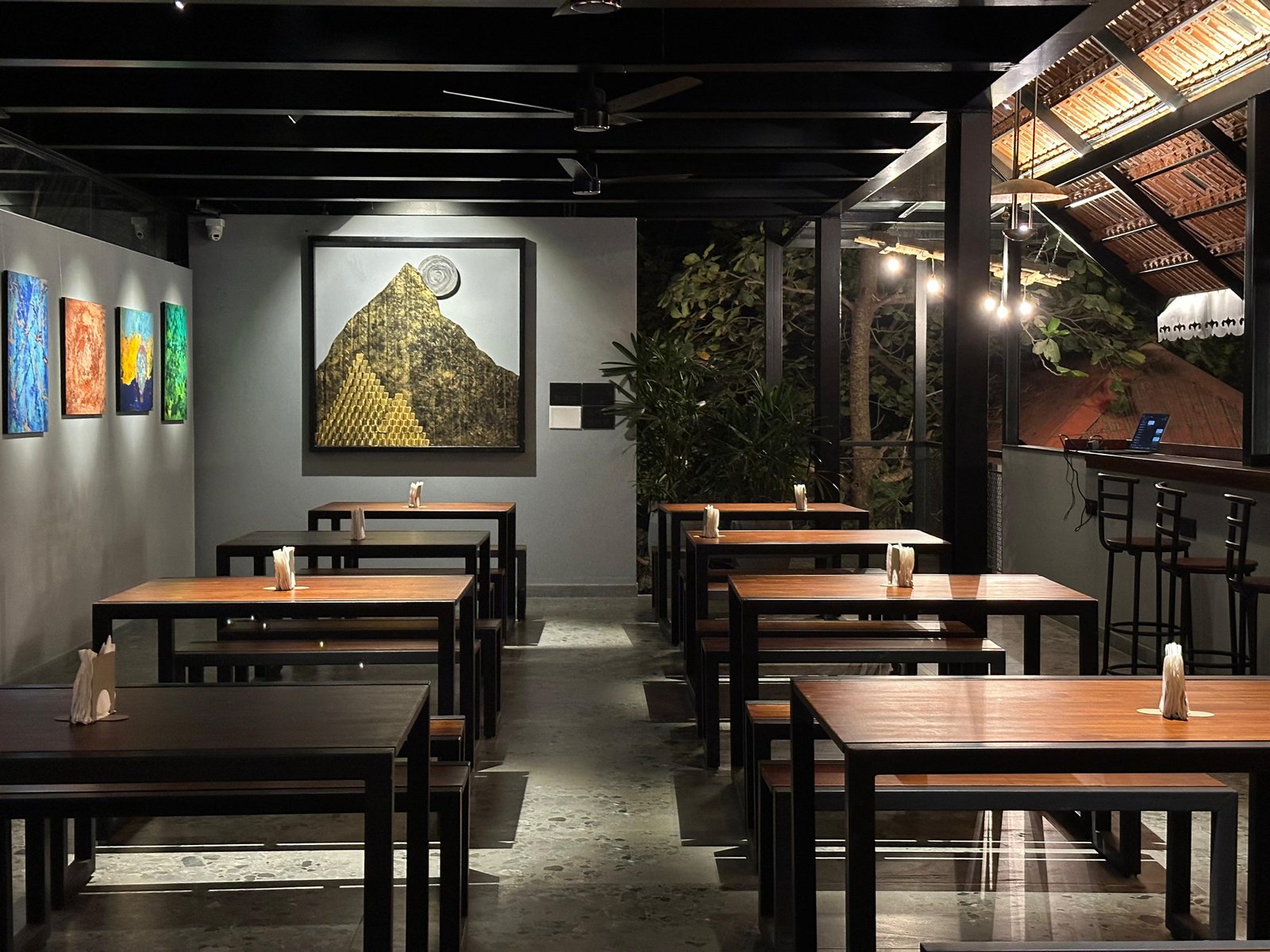 Day One — interior at dusk